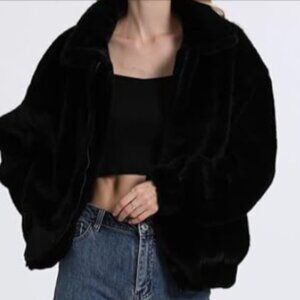 Locachy Shaggy Faux Fur Jacket Black Women Size Medium